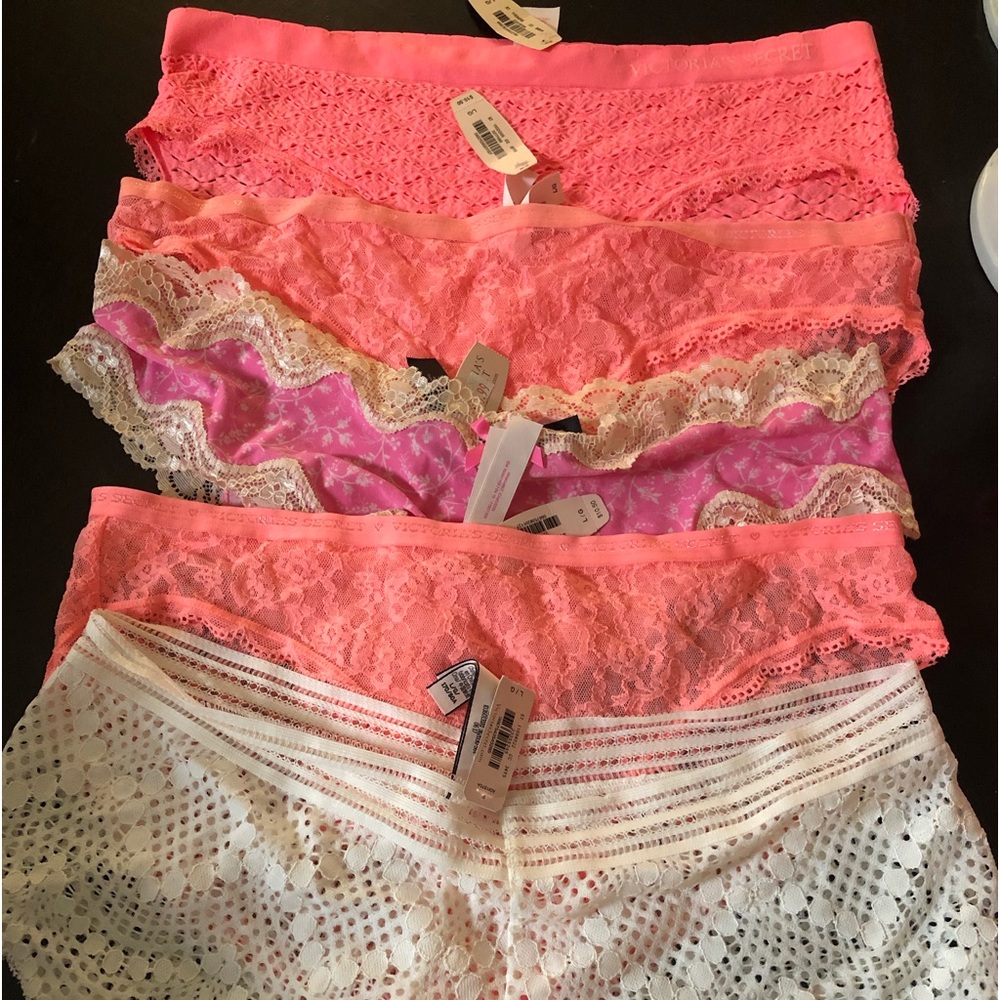 Six pair of Victoria secret undies.  All size large and all brand new with tags
